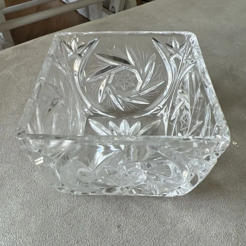 Hofbauer Lead Crystal Pinwheel Star Of David Condiment Bowl West Germany 1940s